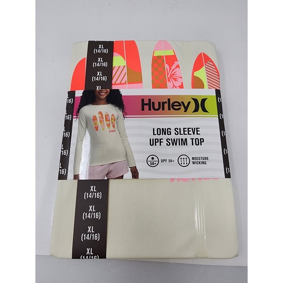 Hurley Other - Hurley Girls Long Sleeve UPF Swim Top Cream Polyester Athletic Size XL